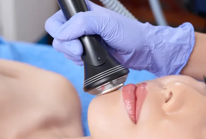 Cabezal de alta frecuencia Winback trabajando sobre el rostro